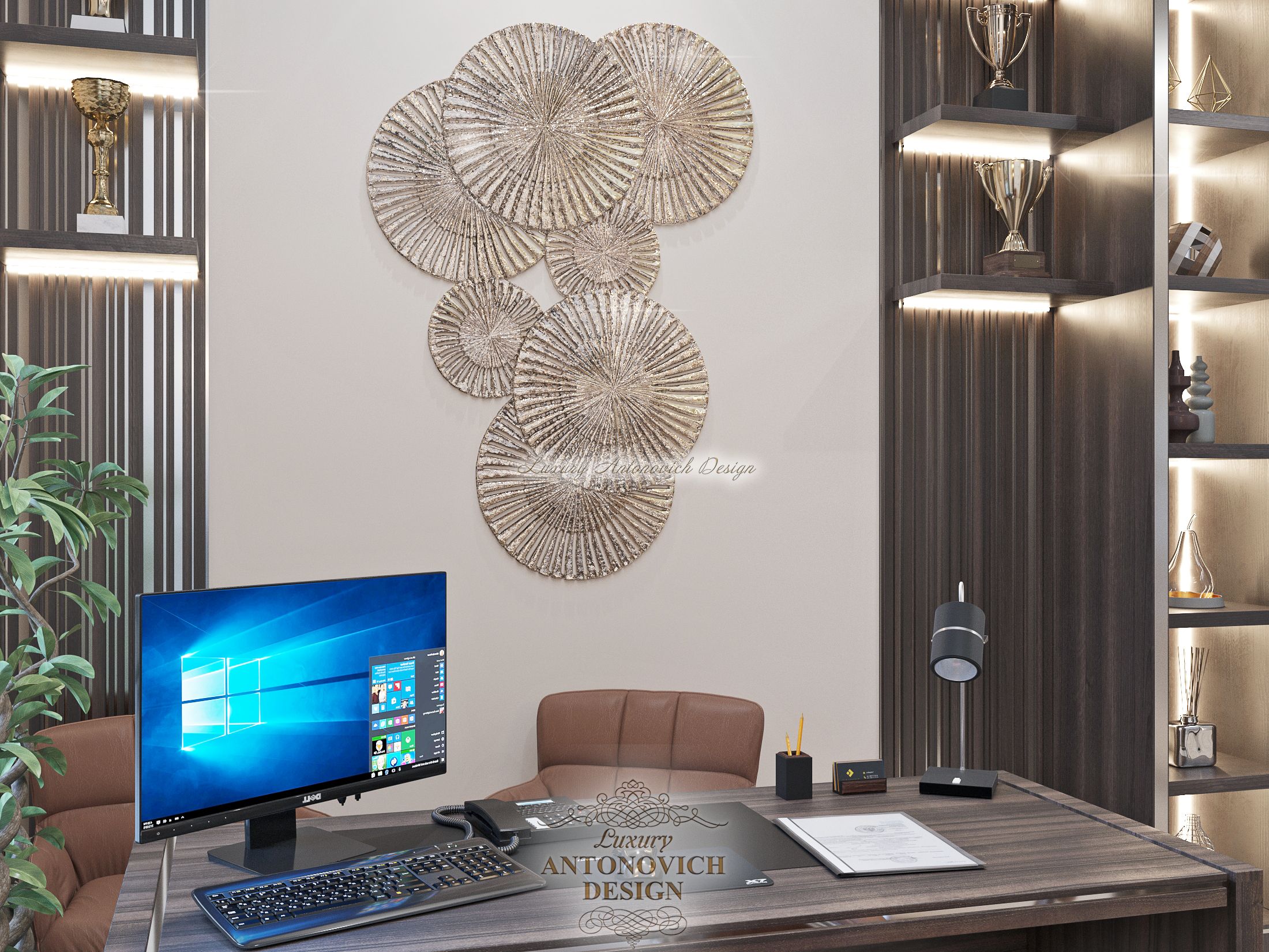 Стильный Кабинет офиса, Студия Luxury Antonovich Design