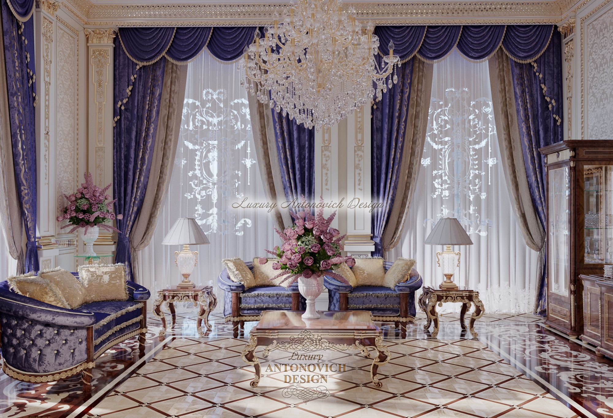 Элегантный дизайн_гостиная (6)_Особняк в классическом стиле Luxury Antonovich Design в Нур-Султане